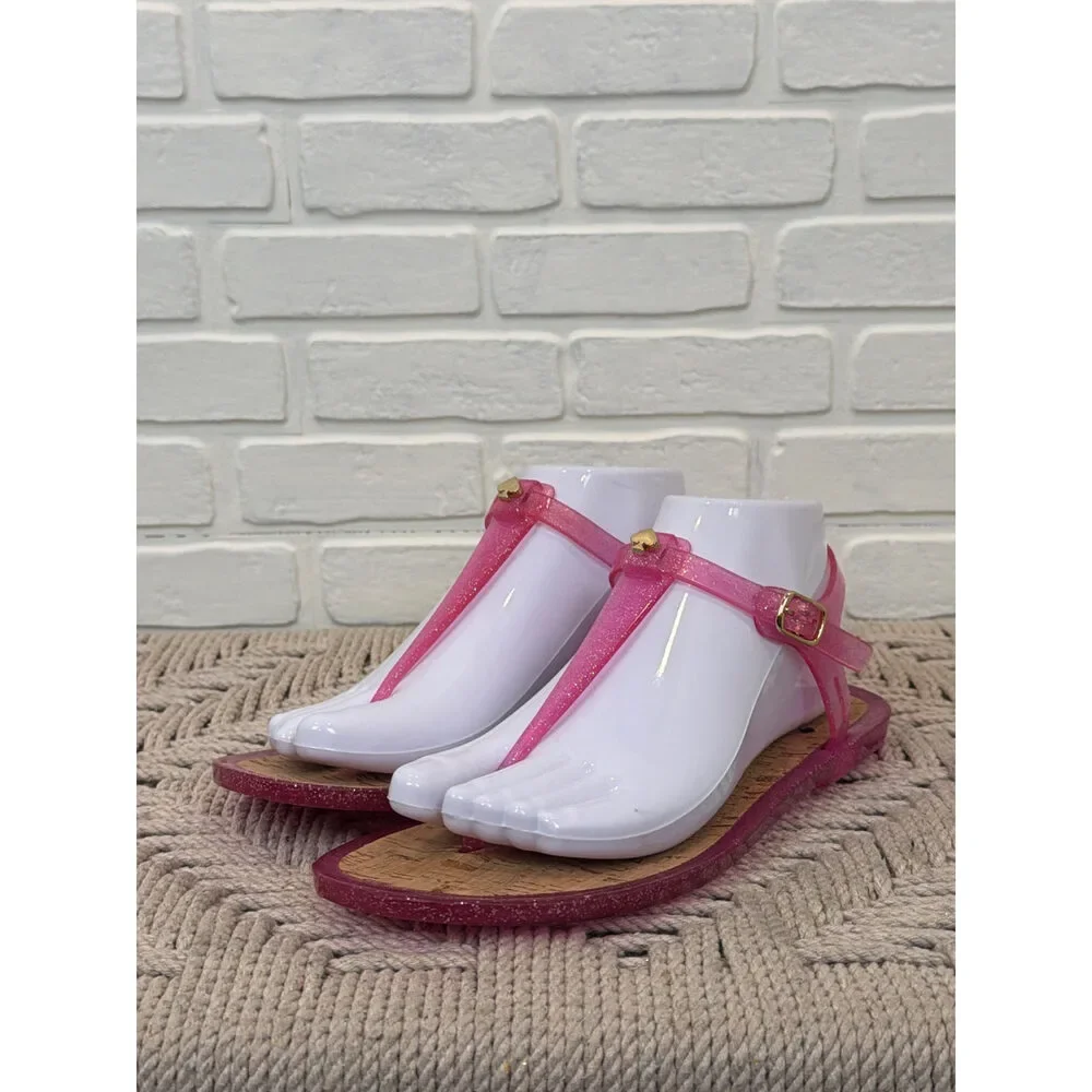 Kate Spade Pink Glitter Jelly T-Strap Thong Sandals Size 9